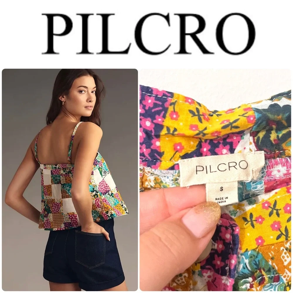 Anthropologie Pilcro ✨ SMALL Patchwork Spaghetti Strap Boxy Tank - Picture 3 of 11